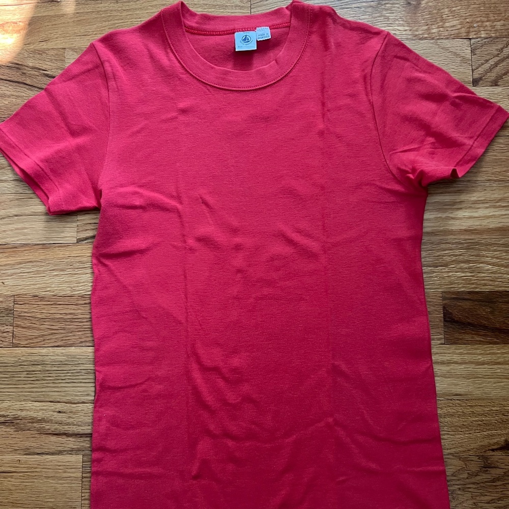 Petit Bateau dark coral 100% cotton s/s crew neck tee shirt women Small 16 NWOT